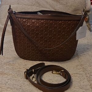 Fossil Brown Embossed Leather Crossbody